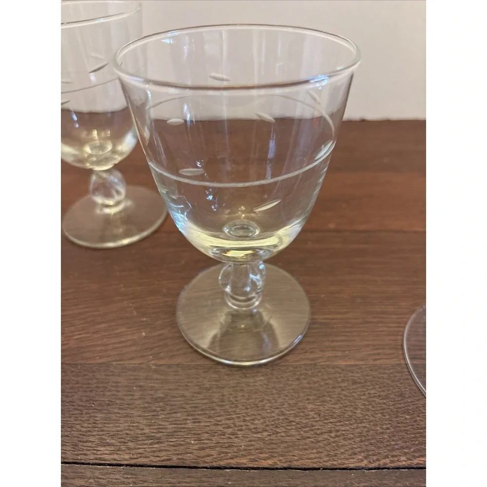 Vintage Etched‎ Glass Stemmed Goblets Set of 4 Clear Wheat Pattern Wine Glasses